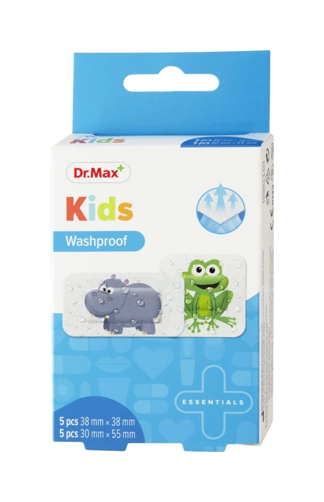 Dr. Max Náplasť Kids Washproof 1×10 ks, (38 x 38mm) x 5 ks + (30 x 55mm) x 5 ks