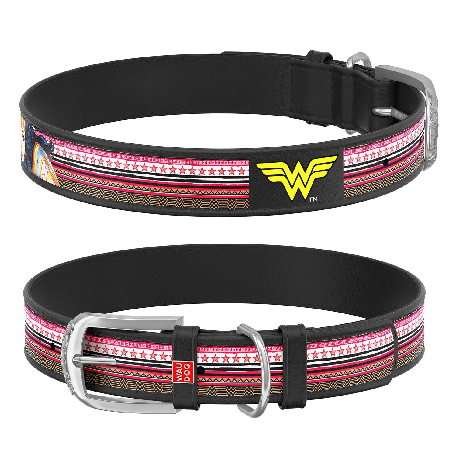 Kožený obojok Wonderwoman DC COMICS čierny, Obvod krku: 20-28 cm, širka: 12 mm