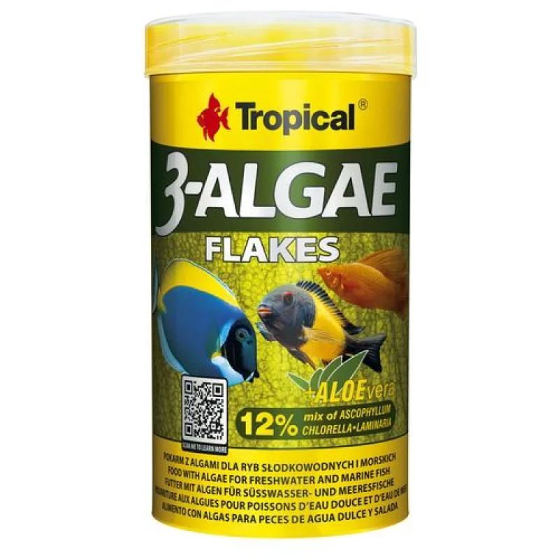 TROPICAL 3-Algae Flakes 250ml/50g krmivo s riasami pre sladkovodné a morské ryby 