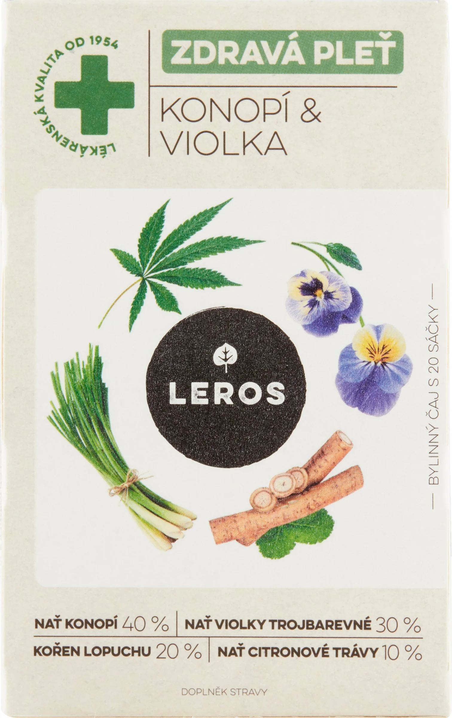 LEROS ZDRAVÁ PLEŤ Konope & Fialka 20×1,5 g, bylinný čaj