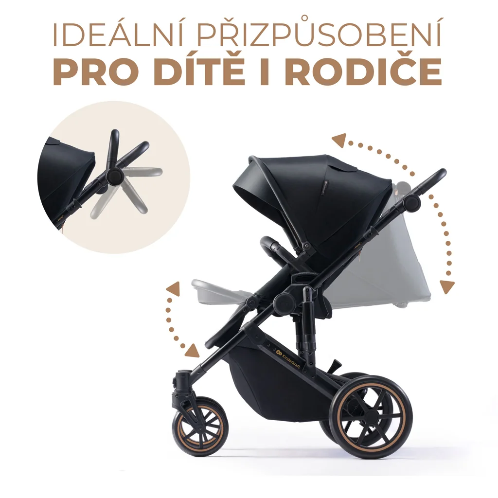 KINDERKRAFT SELECT Kočík kombinovaný 3v1 Prime 2 Venezian Black, Premium 1×1 ks, kombinovaný kočík