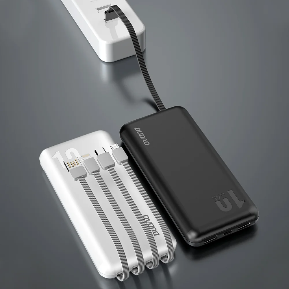 Dudao K6Pro Power Bank 10000mAh 2x USB + kábel USB / USB-C / Lightning / Micro USB, biely