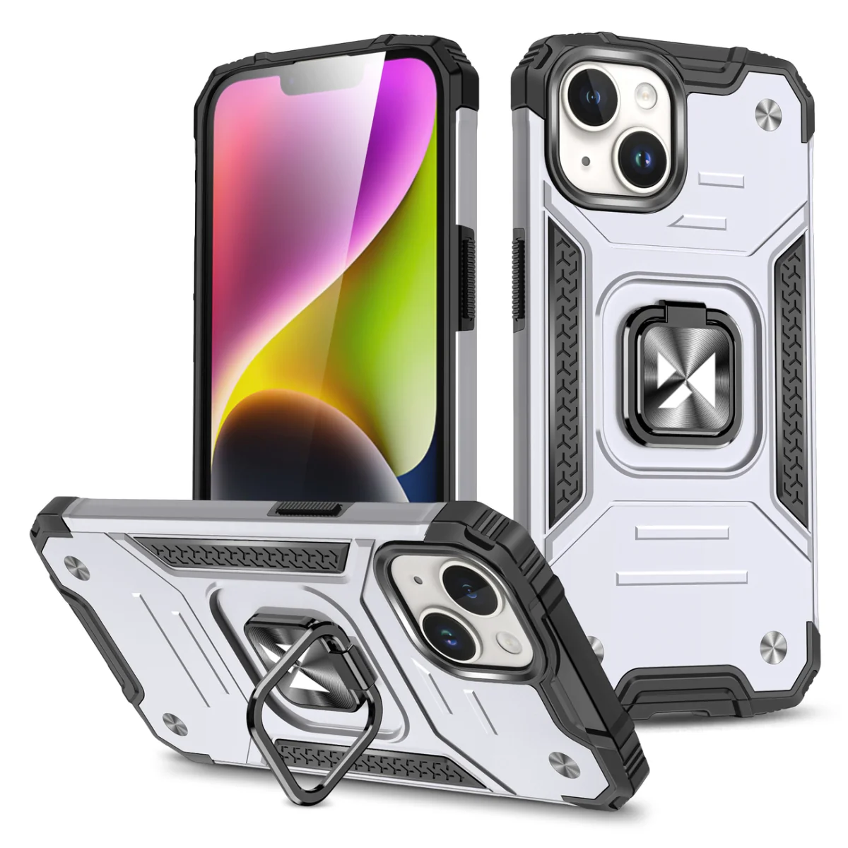 MG Ring Armor kryt na iPhone 15, strieborný 