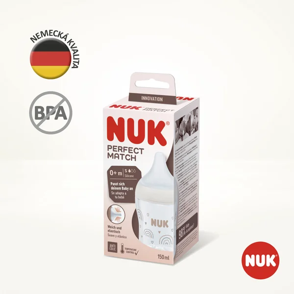 NUK Perfect Match flaša s kontrolou teploty 150 ml 1×1 ks, dojčenská fľaša