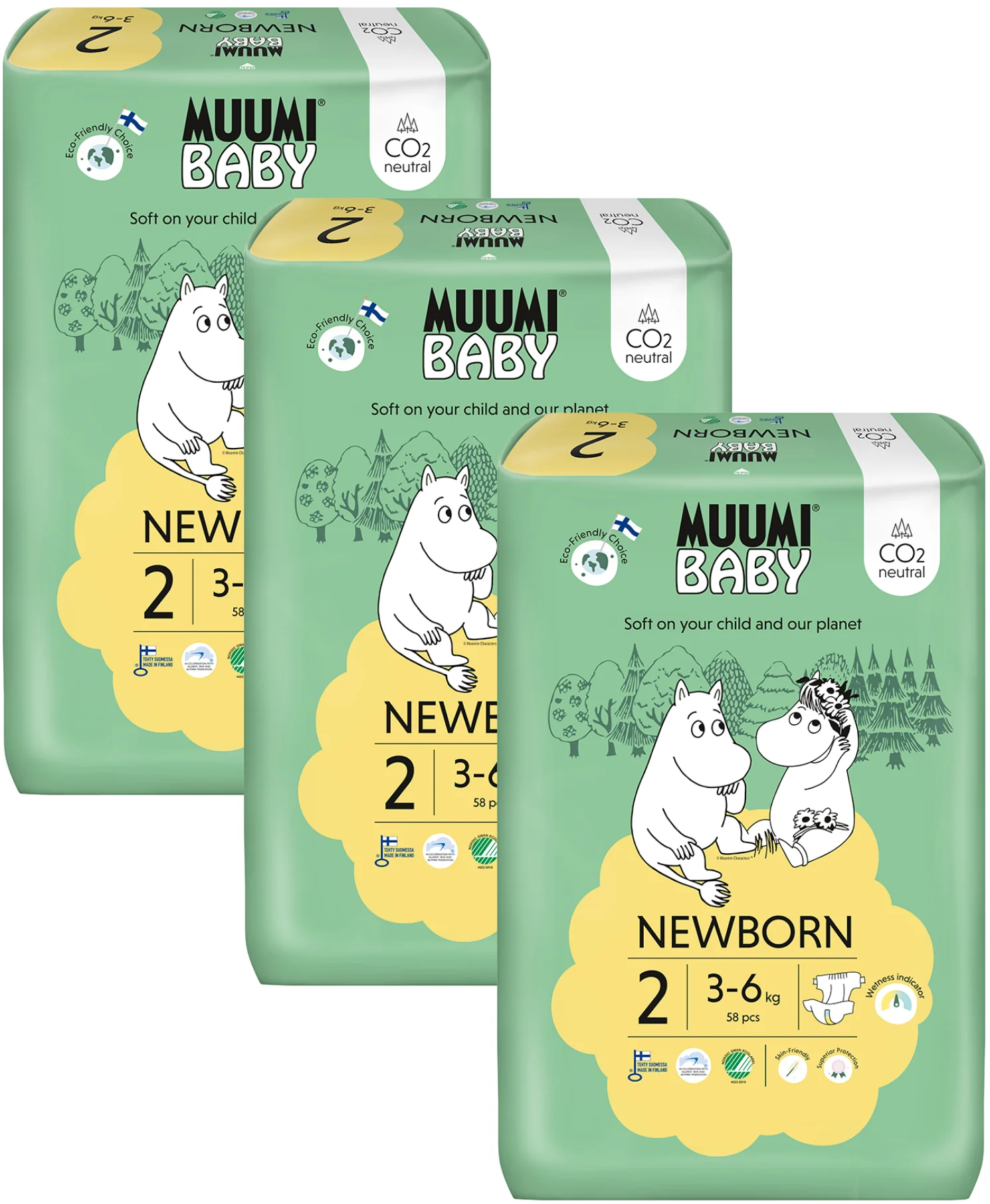 Muumi Baby 2 Newborn 3-6 kg, mesačné balenie eko plienok