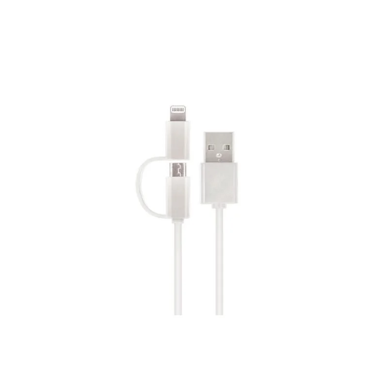 SETTY nylonový USB kábel 2v1 microUSB+Lightning 1m (GSM043223) biela