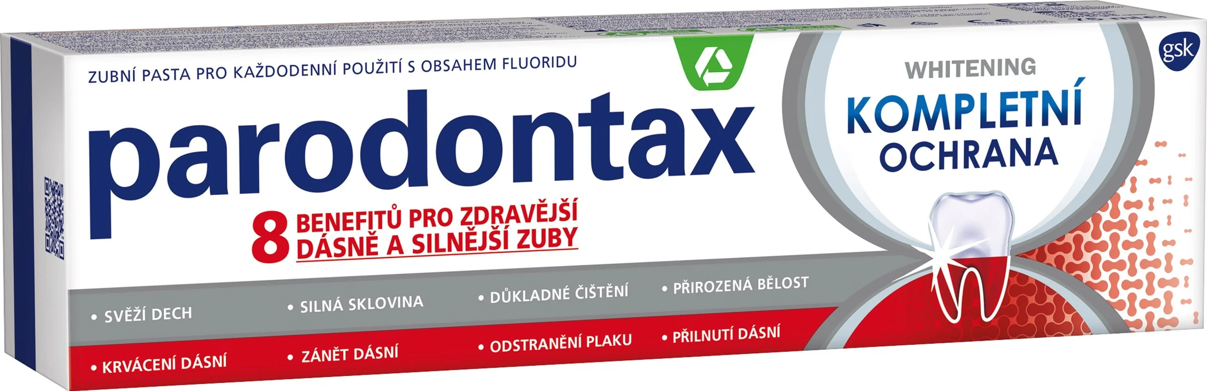 PARODONTAX zubná pasta s kopmletnou ochranou WHITENING 1x75 ml, zubná pasta proti krvácaniu ďasien