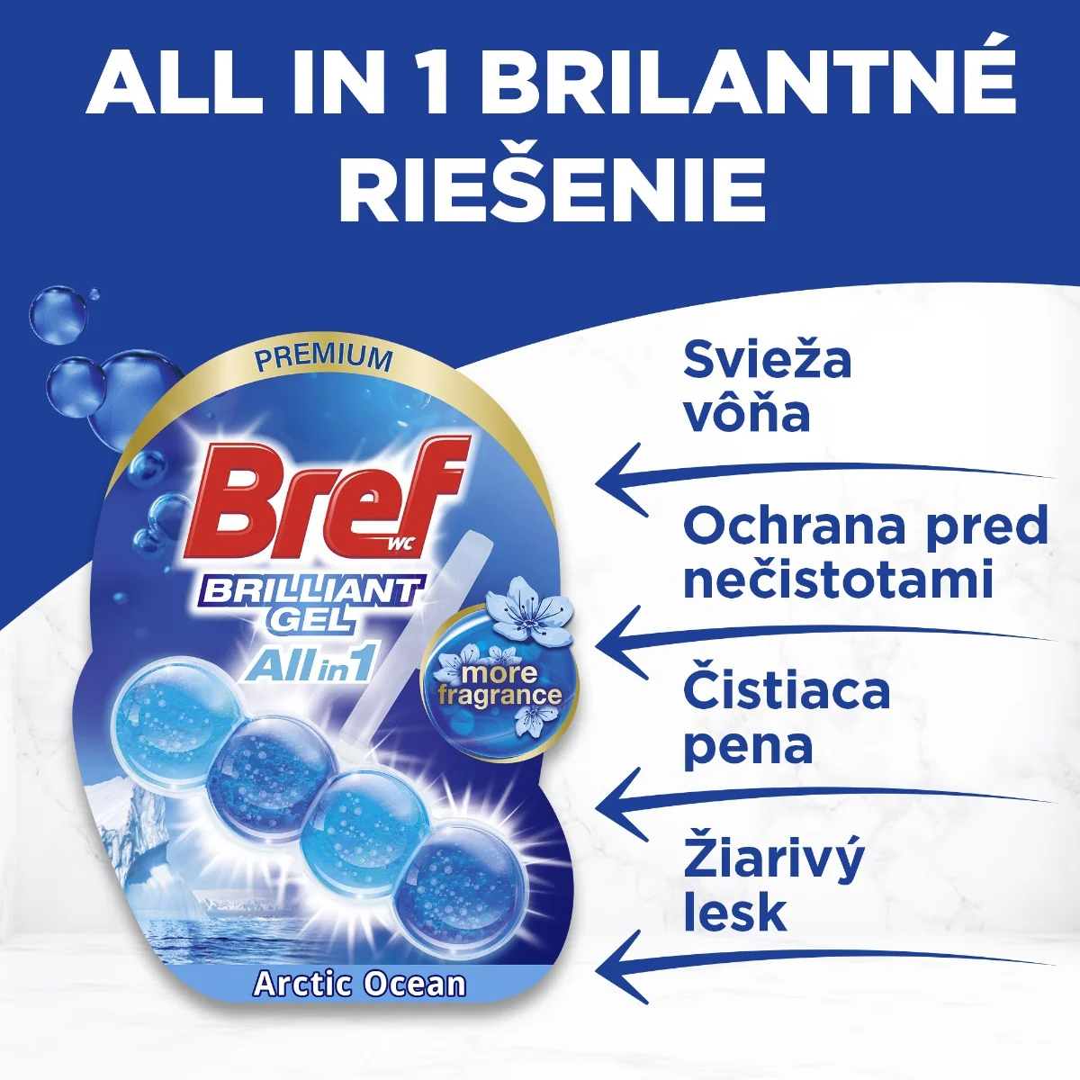 Bref Brilliant Gel tuhý WC blok Arctic Ocean 3×42 g, WC blok