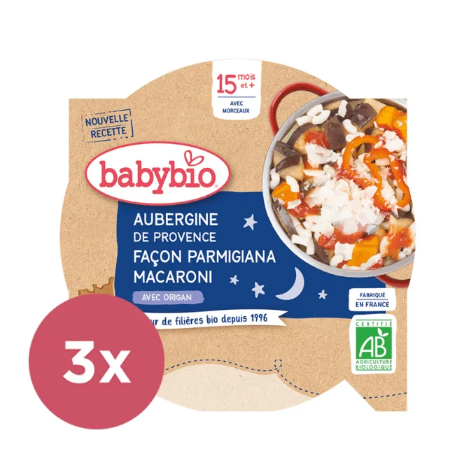 BABYBIO Večerné menu baklažán na spôsob Parmigiana cestoviny 260 g