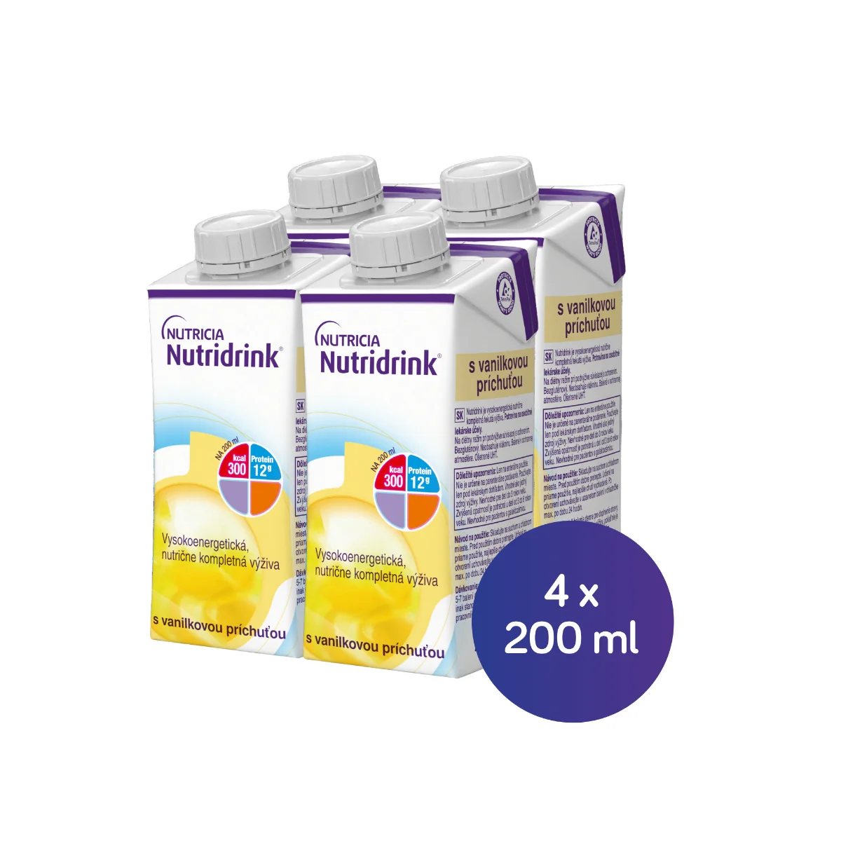 Nutridrink s vanilkovou príchuťou 4x200 ml, nápoj na medicínske účely