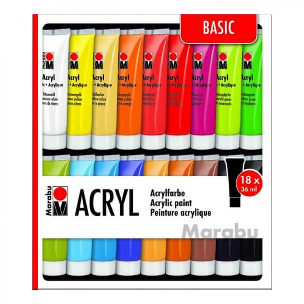 Sada akrylových farieb MARABU 36ml Basic 18ks-Stafil