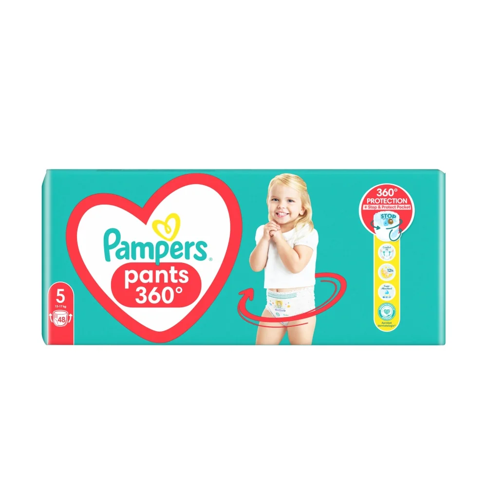 Pampers plienkové nohavičky veľkosť 5, 48 detské plienky, 12kg - 17kg 1×48 ks, detské plienkové nohavičky