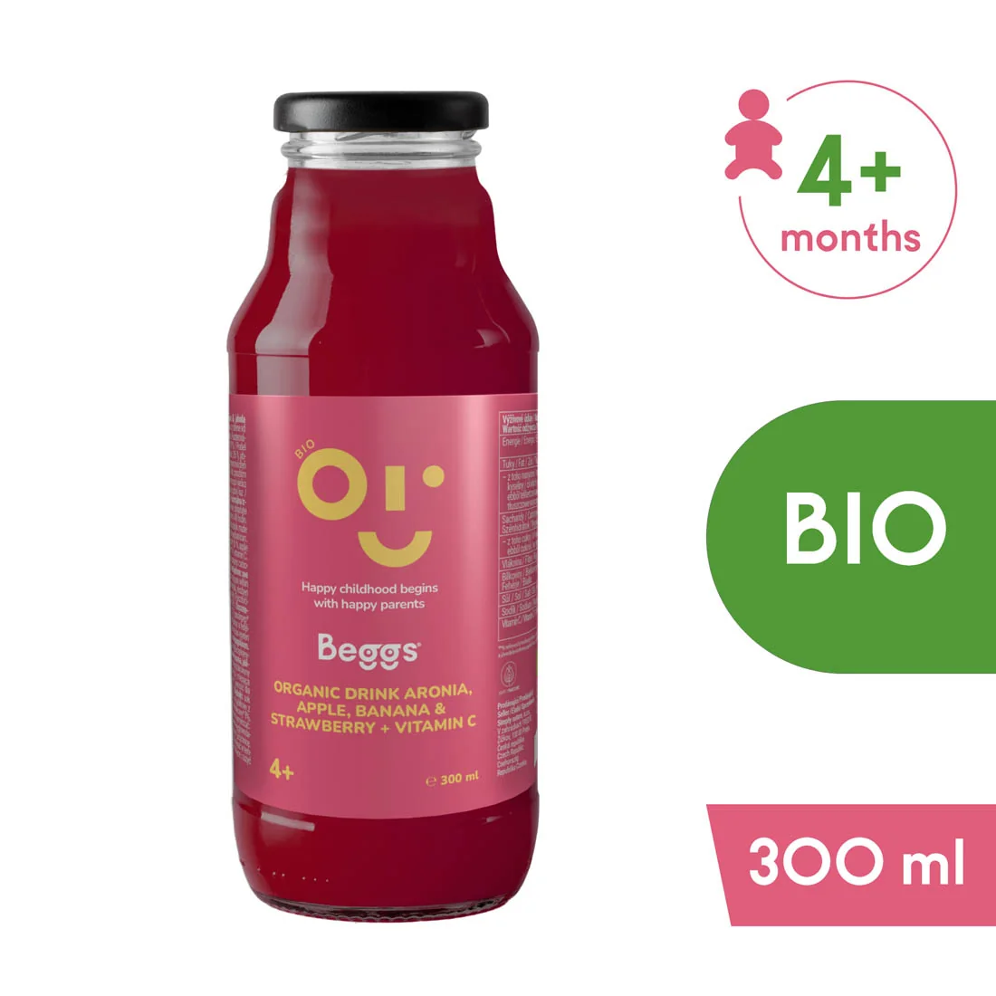 Beggs BIO Nápoj arónia, jablko, banán & jahoda (300 ml)