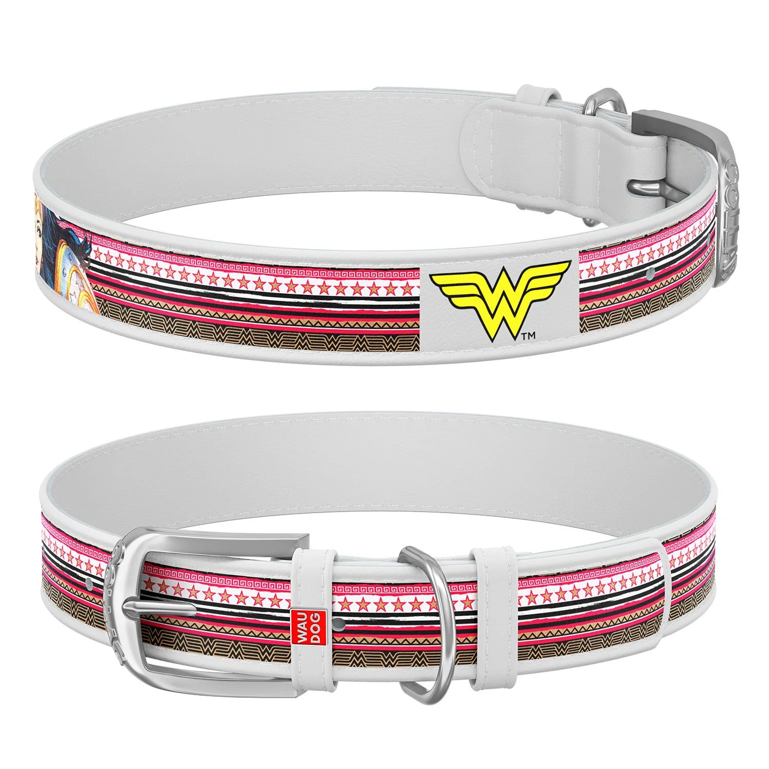 Kožený obojok Wonderwoman DC COMICS biely, Obvod krku: 20-28 cm, širka: 12 mm