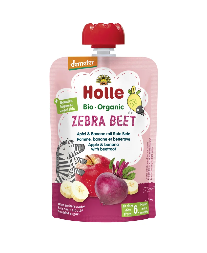 HOLLE Zebra Beet Bio ovocné pyré jablko, banán a červená repa, 100 g (6 m+)