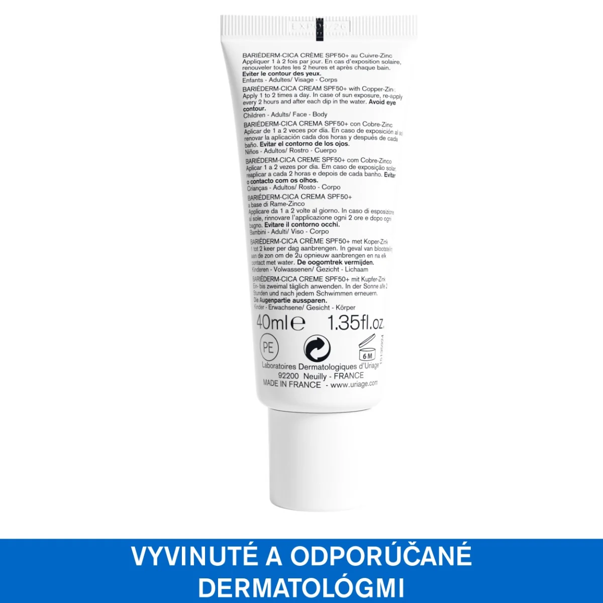 URIAGE BARIÉDERM CICA Cream with Copper-Zinc SPF50+, 40ml 1×40 ml, regeneračný krém s meďou a zinkom a SPF50