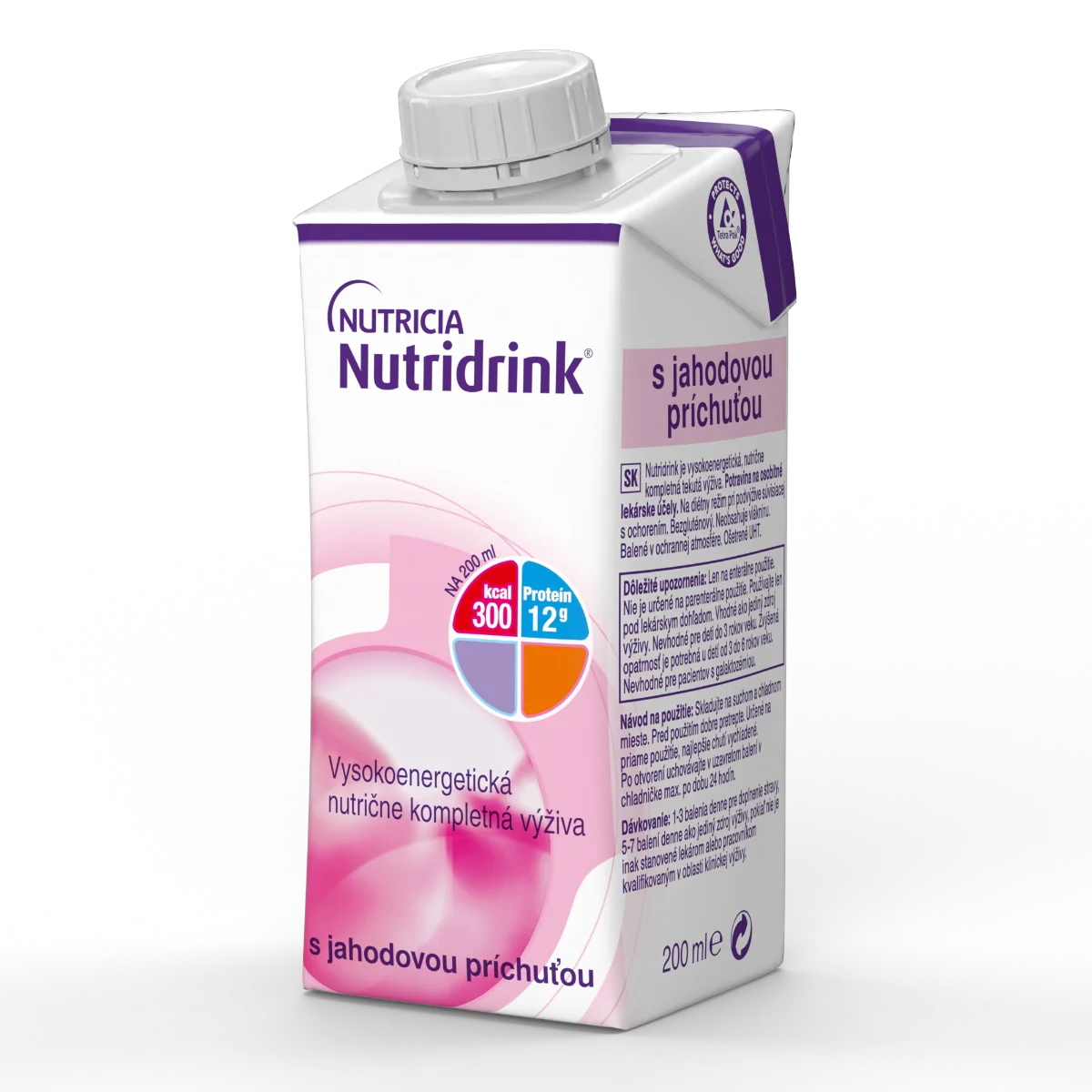 Nutridrink s jahodovou príchuťou 4x200 ml, nápoj na medicínske účely