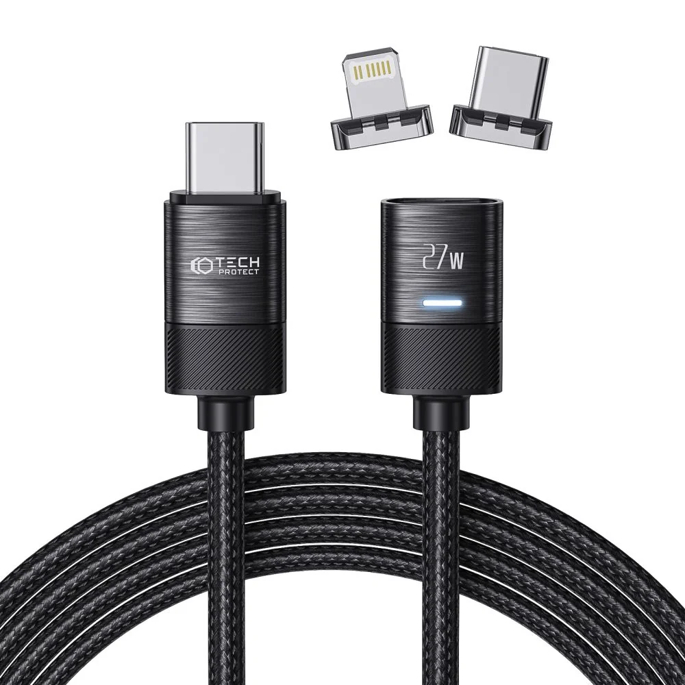 Tech-Protect Ultraboost magnetický kábel USB-C - USB-C / Lightning 27W 3A 2m, čierny