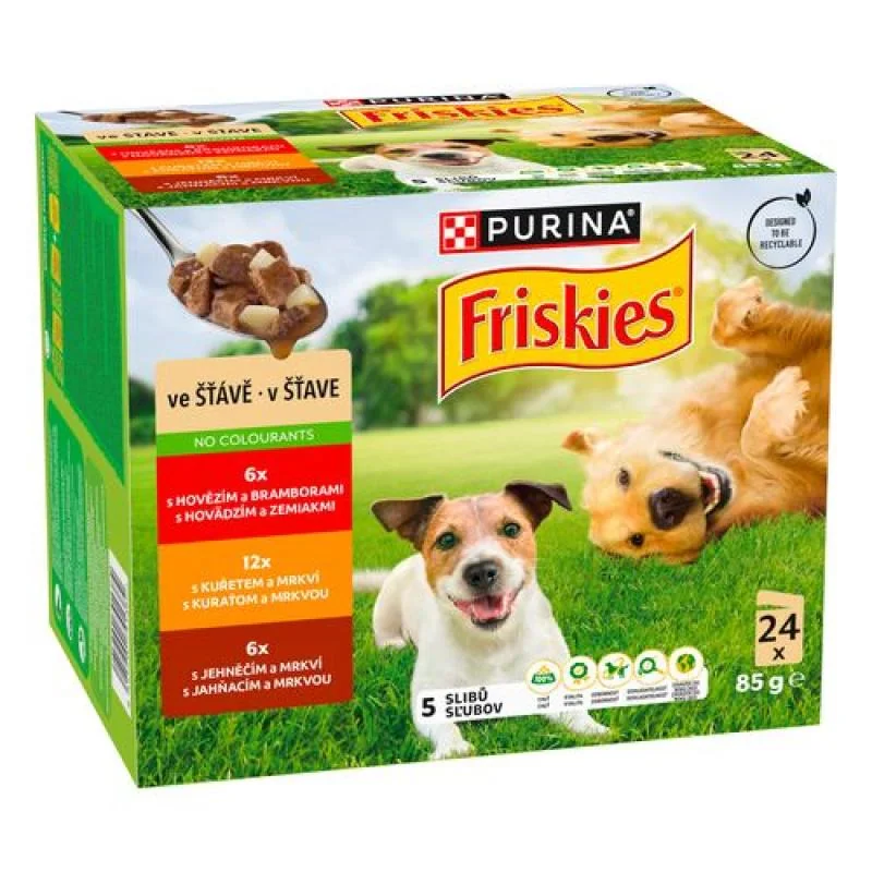 FRISKIES ADULT Multipack 24x85g hovädzie+kura+jahňacie v štave