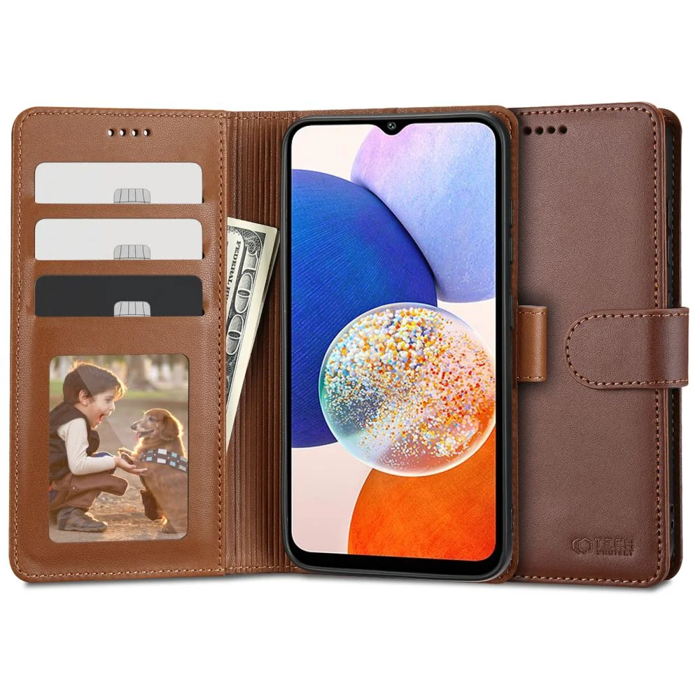 Tech-Protect Wallet knižkové puzdro na Samsung Galaxy A14 4G / 5G, hnedé dé