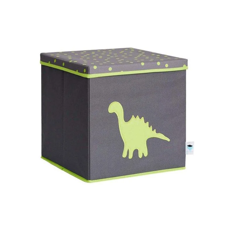 LOVE IT STORE IT - Úložný box na hračky s krytom - šedý, zelený dinosaurus 