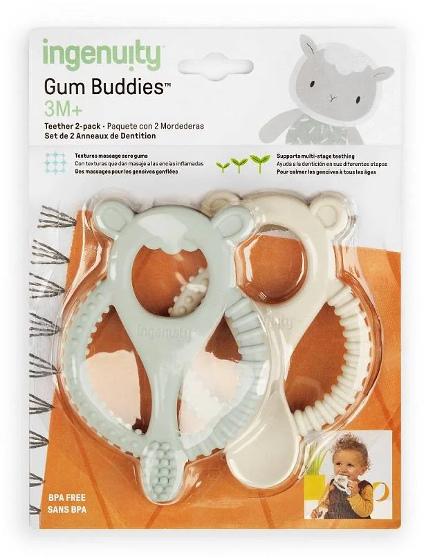 INGENUITY Hryzačka silikónová Gum Buddies™ 2ks 3m+ 1×1 ks, hryzátko pre deti