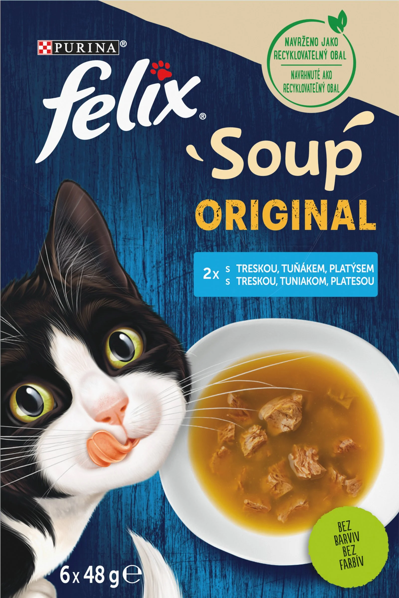 FELIX Soup 8(6x48g) polievky s treskou, tuniakom a platesou 6×48 g, polievky pre mačky