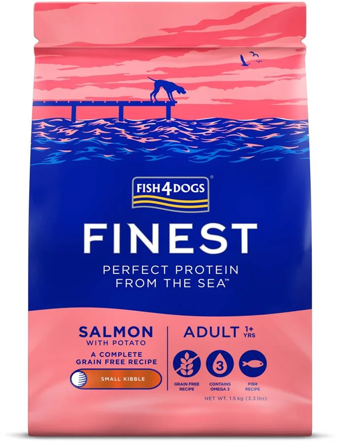 FISH4DOGS Granule veľké pre dospelých psov Finest losos so zemiakmi 1,5kg, 1+ 1×1500 g, granule pre dospelé psy