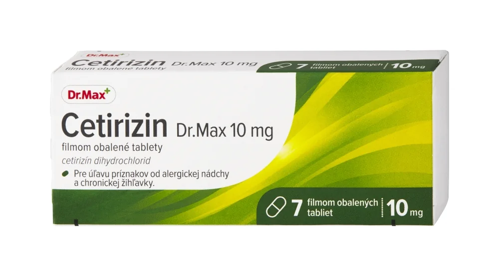 Cetirizin Dr. Max 10 mg 1×7 tbl, pre úľavu od alergickej nádchy a chronickej žihľavky