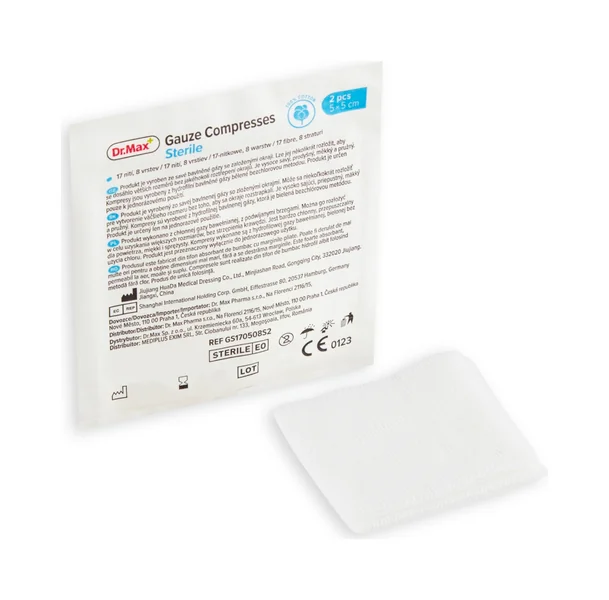 Dr. Max Gauze Compresses Sterile 5 x 5 cm 1×2 ks, sterilné gázové kompresy, 5x5 cm