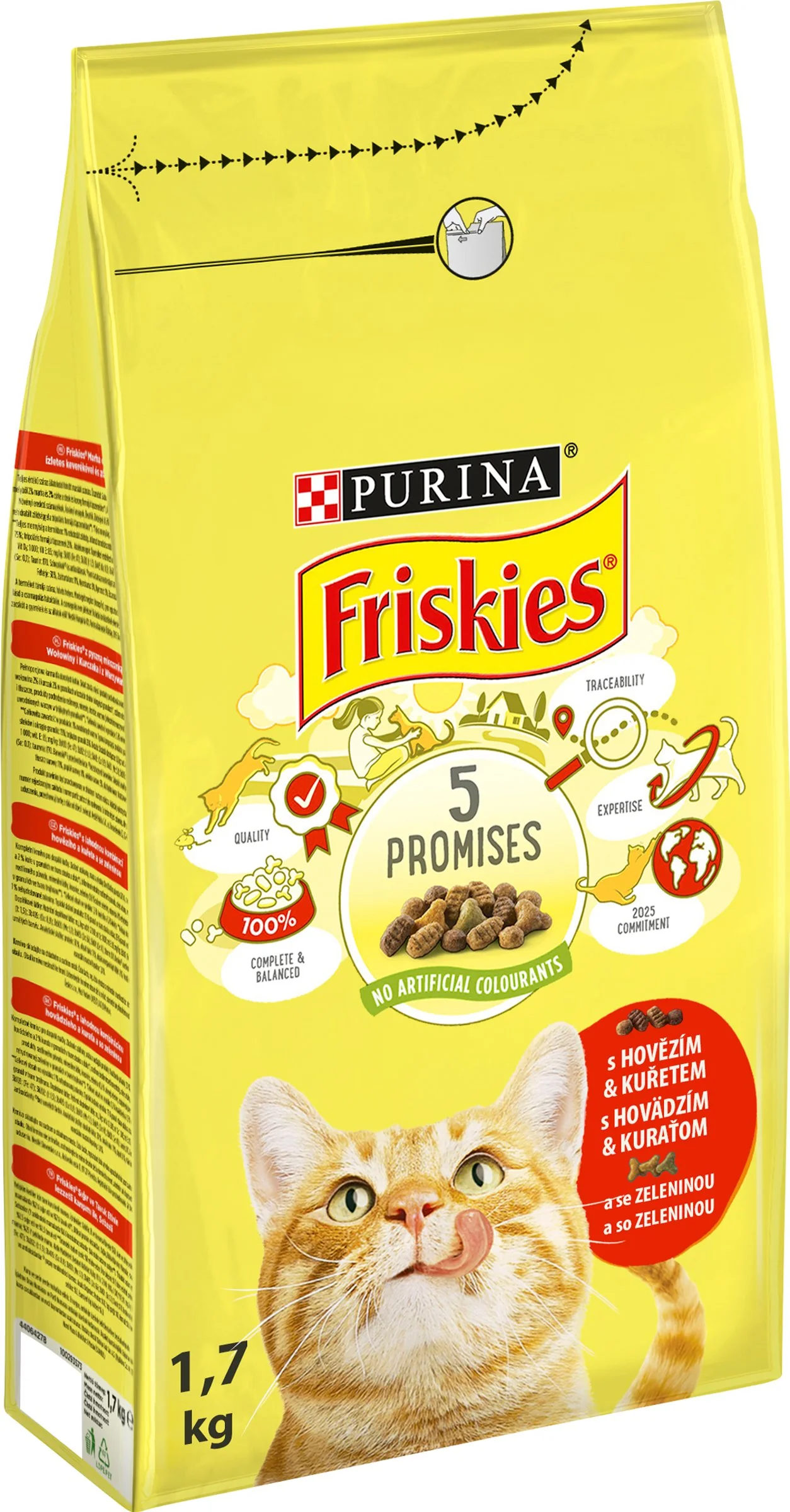 FRISKIES GM 1x1,7kg s hovädzím, kuraťom a pridanou zeleninou 1×1,7 kg, kompletné krmivo pre dospelé mačky