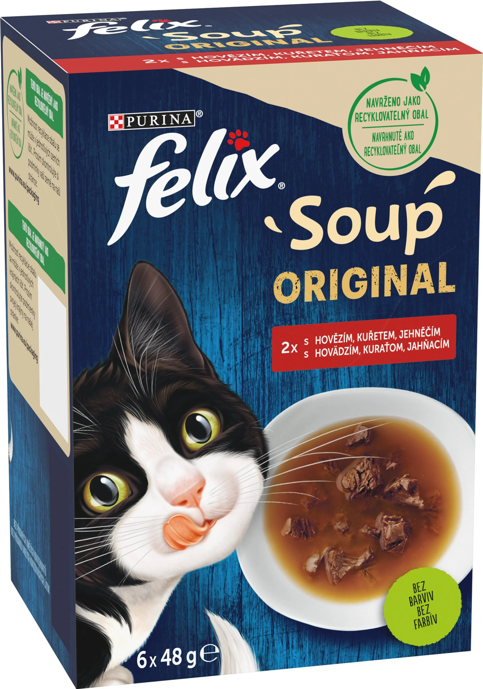 FELIX Soup 8(6x48g) polievky s hovädzím, kuraťom a jahňacím 6×48 g, polievky pre mačky