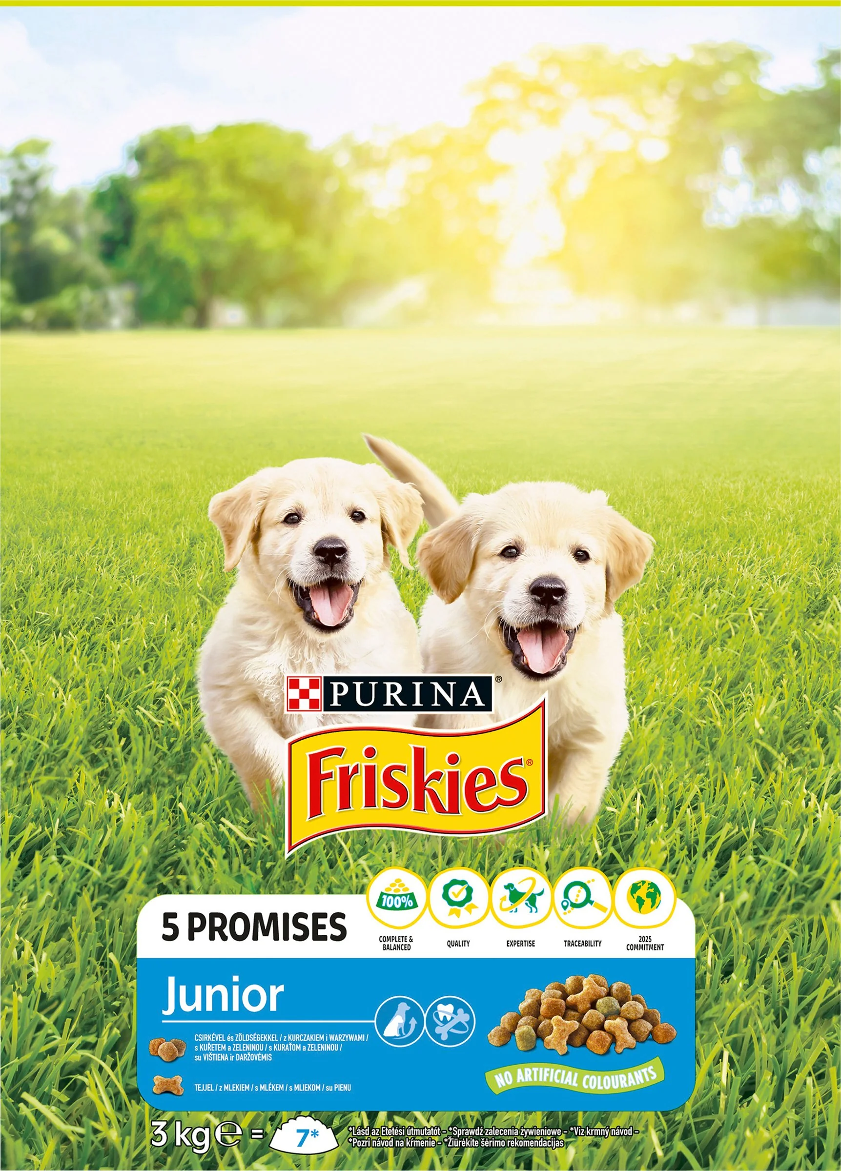 FRISKIES GP 1x3kg Junior s kuraťom, mliekom a pridanou zeleninou 1×3 kg, kompletné krmivo pre šteňatá od 6 týždňov