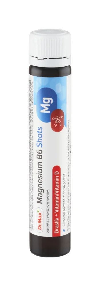 Dr. Max Magnesium B6 Shots 12×25 ml, ampulky s obsahom horčíka, draslíka, vitamínu B6 a D3