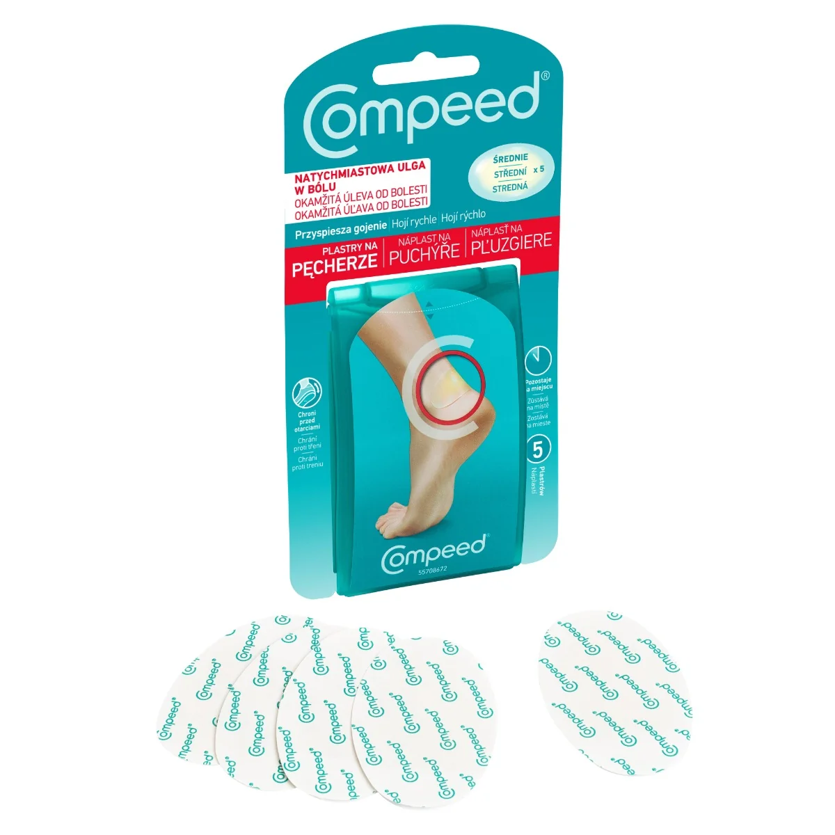 Compeed NÁPLASŤ na pľuzgiere 1×5 ks, stredná, gélová