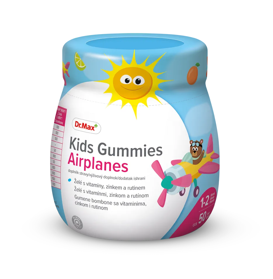Dr. Max Kids Gummies Airplanes 1×50 ks, ovocné želé s vitamínmi, zinkom a rutínom