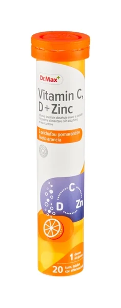 Dr. Max Vitamin C, D + Zinc 1×20 ks, šumivé tbl s vitamínom C, D a zinkom