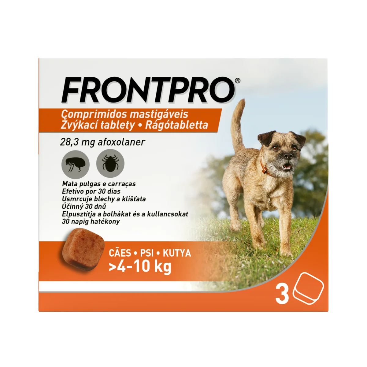 FRONTPRO® antiparazitárne žuvacie tablety pre psy (4-10 kg) 1×3 tbl, antiparazitárne tablety