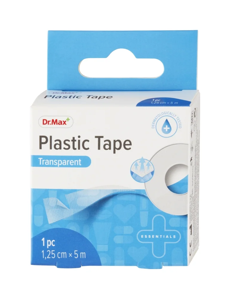 Dr. Max Plastic Tape 1,25 cm x 5 m 1×1 ks, priehľadná páska na cievke, 1,25 cm x 5 m