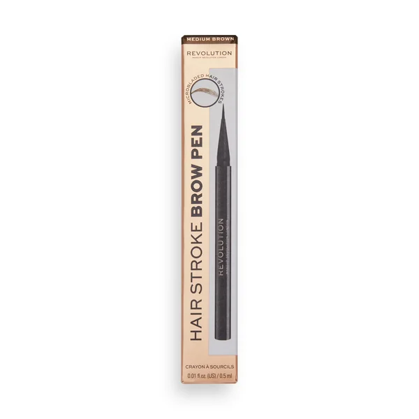 Revolution, Hair Stroke Brow Pen Medium Brown, ceruzka na obočie 1×0,50 ml, ceruzka na obočie