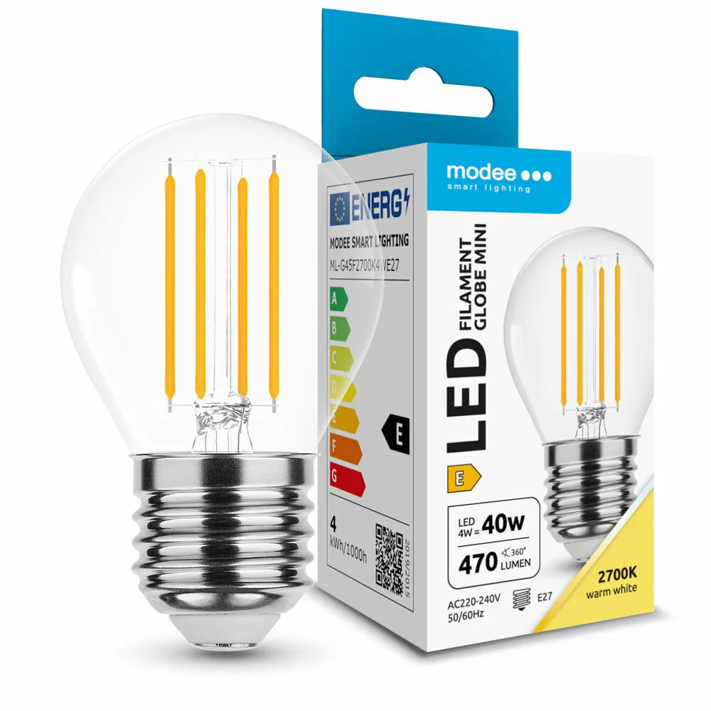 Modee LED žiarovka Filament Globe Mini G45 4W E27 430lm teplá biela (ML-G45F2700K4WE27)