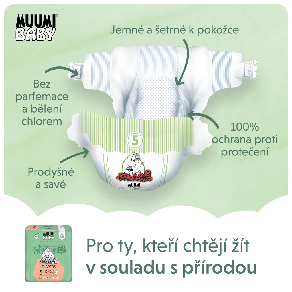 Muumi Baby 5 Maxi+ 10-16 kg, eko plienky 44 ks 1×44ks, EKO plienky