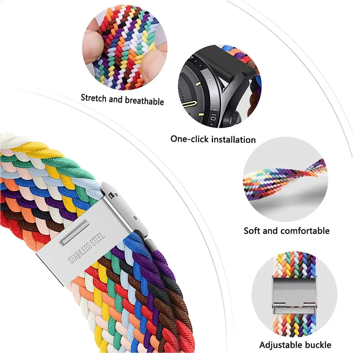 BStrap Elastic Nylon 2 remienok na Garmin Venu 2 rainbow