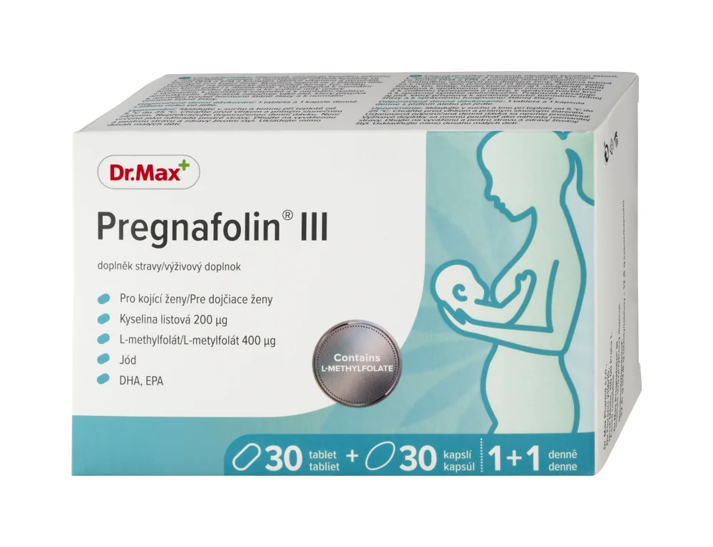 Dr. Max Pregnafolin III 1×30tbl + 30cps, výživový doplnok pre dojčiace ženy