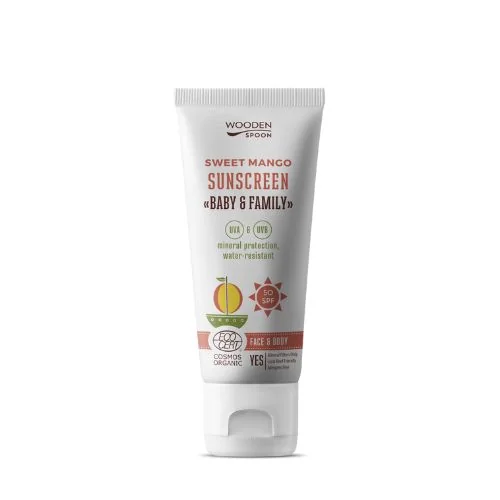 Wooden Spoon Opaľovacie telové mlieko mango Baby & Family SPF 50