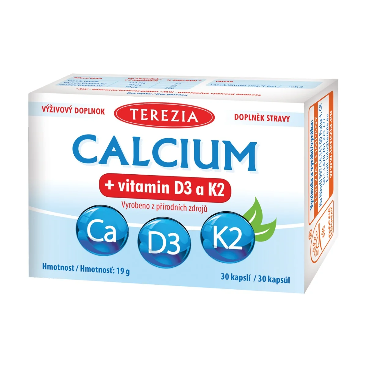 TEREZIA CALCIUM + vitamín D3 a K2