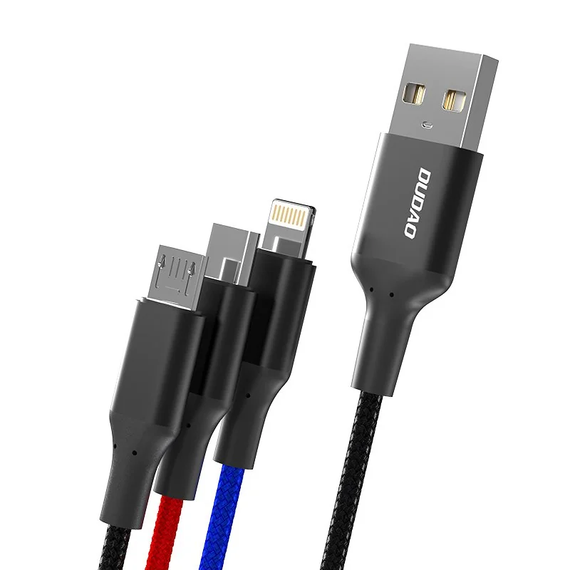 Dudao L10Pro 3in1 kábel USB - Lightning / USB-C / Micro USB 5A 38cm, b iely