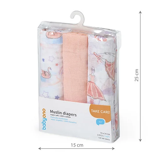 BABYONO Plienky mušelínové Super Soft 3 ks - Peach, 70x70 cm 1×3 ks, mušelínové plienky