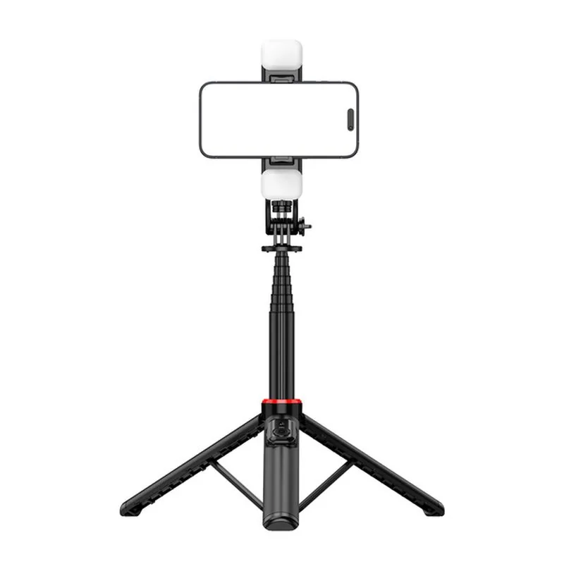 MG Tripod Bluetooth selfie tyč s LED svetlom 1.3m, čierna 