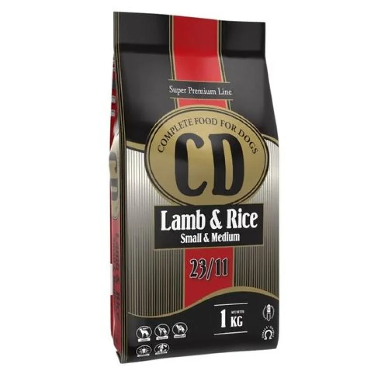 DELIKAN CD Adult Small and Medium 23/11 Lamb and Rice 1kg Kompletné superprémiové krmivo s jahňacím mäsom a ryžou pre psy stredných a malých plemien 